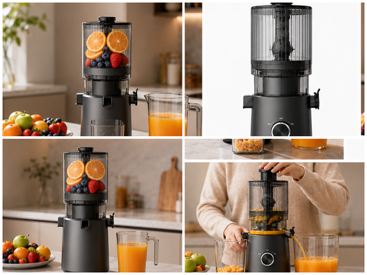 Fresh Smart HJ303 Extra-Wide Slow Masticating Juicer dla miłośników świeżego soku z 155mm chute, 2400ml Hopper, 200W Cold Press & Self Cleaning