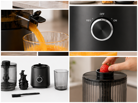 Fresh Smart HJ303 Extra-Wide Slow Masticating Juicer dla miłośników świeżego soku z 155mm chute, 2400ml Hopper, 200W Cold Press & Self Cleaning