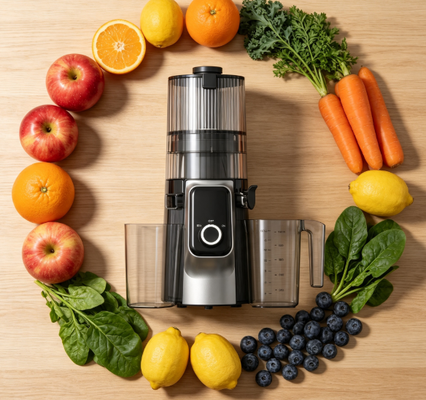 Fresh Smart HJ102C Slow Masticating Juicer    Multi-Speed Edition z 3 regulowanymi ustawieniami prędkości, 135 mm szeroki osuszek, 200W Cold Press & Self-Cleaning dla niestandardowego soku