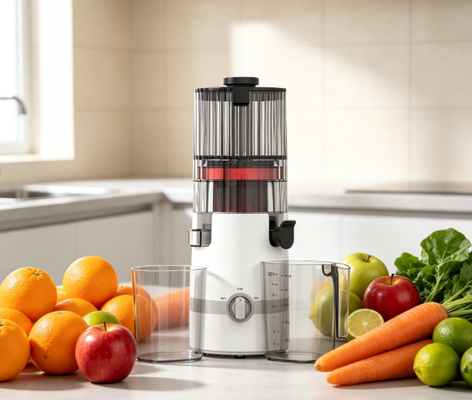 Świeże Smart HJ102B Slow Masticating Juicer Świeży sok, szczęśliwa rodzina, zdrowe życie z 135mm chute, 200W Cold Press, samooczyszczanie i bezpieczeństwo zamek