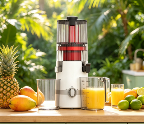 Świeże Smart HJ102B Slow Masticating Juicer. Zaufaną rodzinną sokarkę z automatycznym zamkiem bezpieczeństwa, 135 mm szerokim spadochronem, 200W zimną prasą i samooczyszczeniem do codziennego odżywiania.